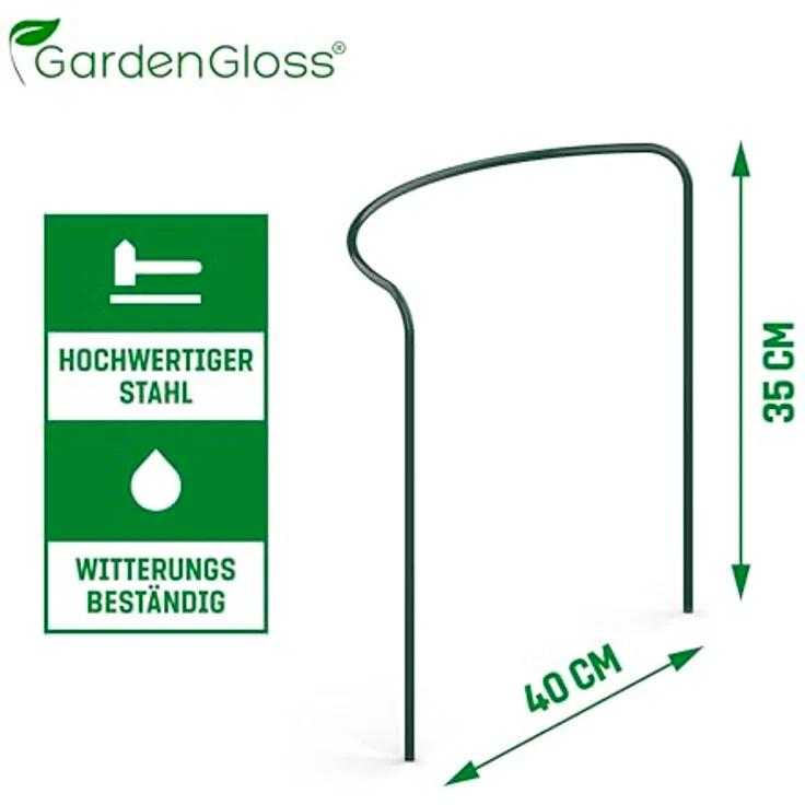 GardenGloss® Strauchstützen aus beschichtetem Stahl, 10er Set halbrunde Pflanzenstützen 35cm x 40cm, Rostfrei und witterungsbeständig, ideal für Hortensien und Rosen – Bild 2