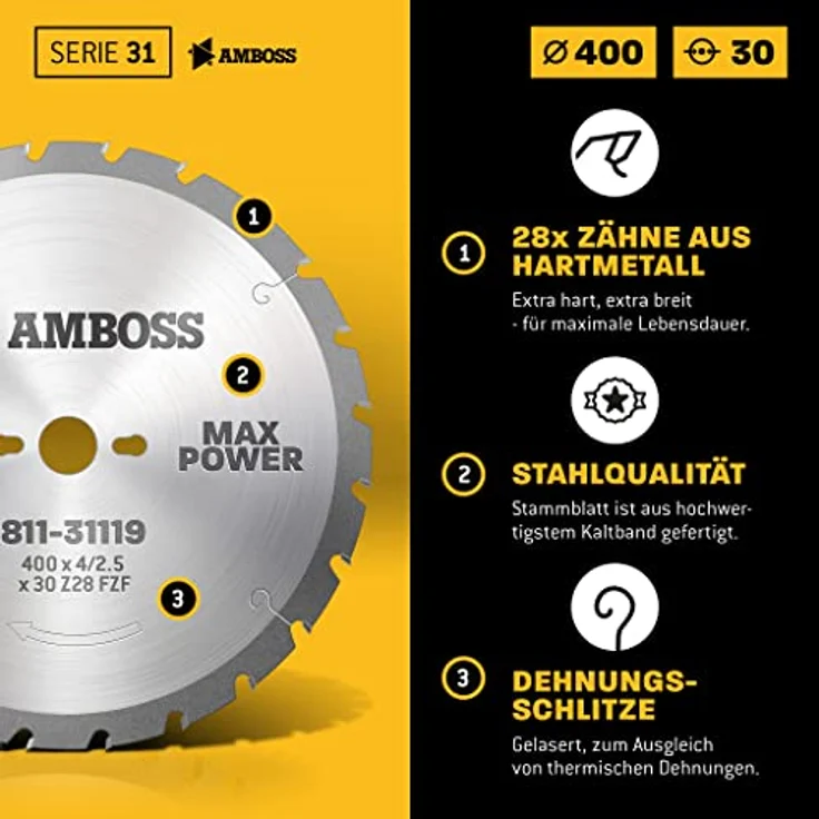 Amboss HM Kreissägeblatt - 400 x 4.0 x 30 Z=28 FWF – Bild 4