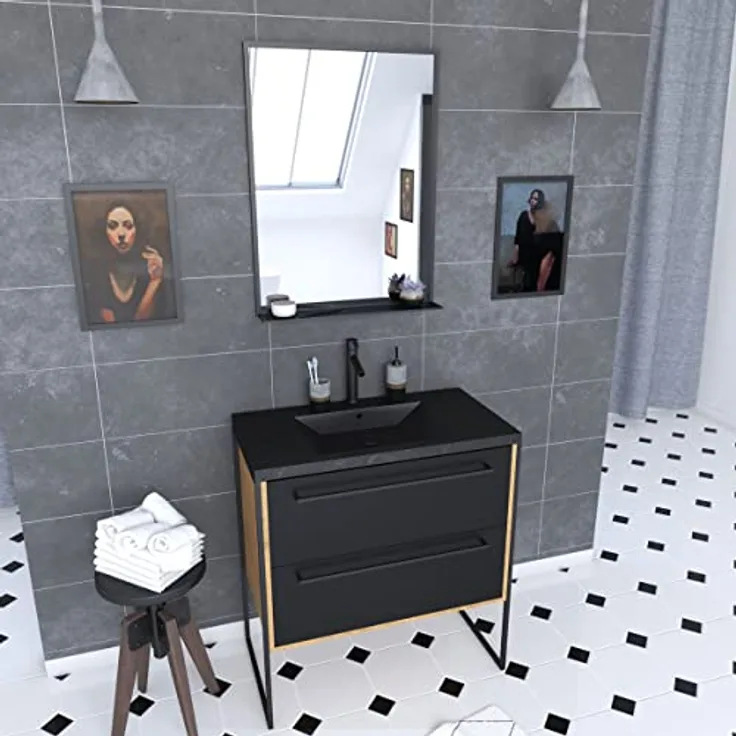AURLANE PACM095 Structura P095 Badezimmermöbel, Schwarz/Eiche Braun, Medium