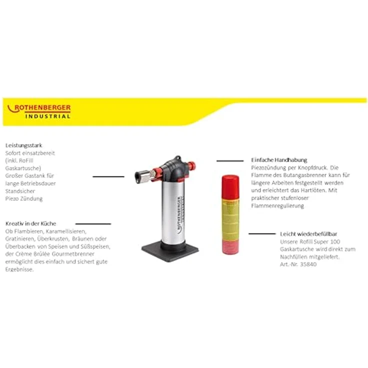 Rothenberger Industrial 03.5126E Gaslöt-Set 1300°C inkl. Piezozünder, inkl. Crème Brûlèe-Funktion, inkl. Gasflasche – Bild 8