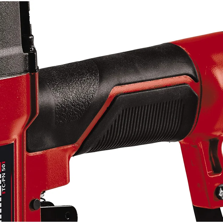 Einhell Druckluft-Tacker TC-PN 50 (2in1-Kombigerät Tacker & Nagler, Sicherheitsnase, inkl. 1.500 Klammern & 2.000 Nägeln, Ölfläschchen (ohne Öl), Stecknippel, Transportkoffer) – Bild 2