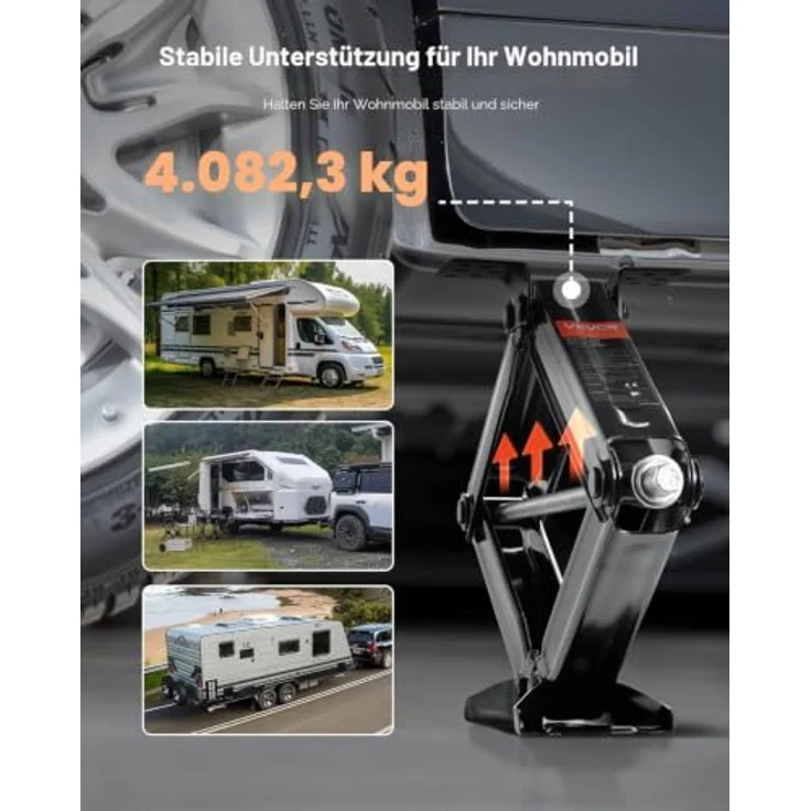 VEVOR RV Scherenwagenheber, Wagenheber mit Kurbelgriff, 4082 kg Tragfähigkeit, Hubbereich 103-595 mm, 4-teilig mit Wasserwaage und Stabilitätsmerkmalen – Bild 2