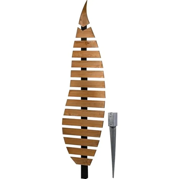 dobar® Green Label Rankhilfe Abstractus, zweifarbige Holz-Rankstütze in Blattform, 51 x 6 x 197 cm, mit stabiler Metall-Erdspieß für Kletterpflanzen