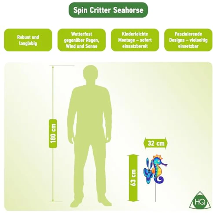 HQ Design Windspiration - Spin Critter Seahorse, UV-beständiges & wetterfestes Windspiel mit Standstab für Garten, Terrasse und Balkon – Bild 2