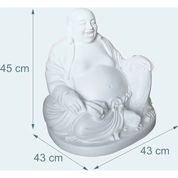 Relaxdays Buddha Figur lachend, 45 cm, wetterfest und frostsicher, Vintage Dekofigur in Weiß für Garten und Wohnzimmer – Bild 4