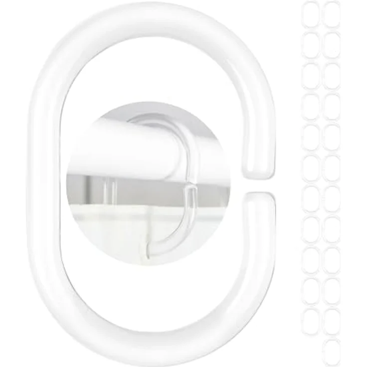Your Day Mate GmbH Duschvorhang Ringe klar, 24 Pack, Transparent, 4.6 x 2.9 cm Innendurchmesser für Duschvorhangstangen, Duschringe, aus stabilem Kunststoff, Ringe für Duschvorhang, glasklar Duschvorhangringe, Haken – Bild 2