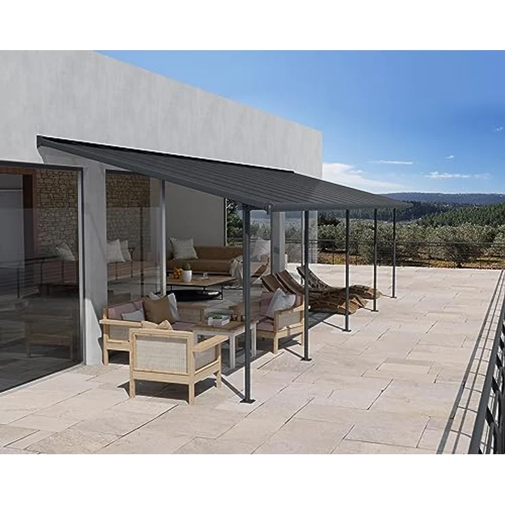 CANOPIA Terrassenüberdachung Alu Sierra 3X8.50 Polycarbonat Hohlkammerplatten Pergola 860 x 295 cm Grau, UV-Schutz, schraubenfreies Montagesystem, ganzjähriger Schutz – Bild 3