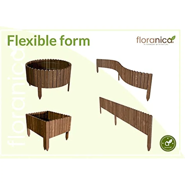 Floranica Rollborder Gartenzaun 103 x 10cm Braun Rasenkante Holz Gartendeko Beeteinfassung Deko Mini Zaun Garten Natürliches imprägniertes Kiefernholz – Bild 4