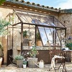 Loberon Gewächshaus Essone, Wetterfest & Frostresistent, mit Großem Fenster & Seitentüren, Authentisches Antik-Design, Eisen & Acrylglas, antikbraun