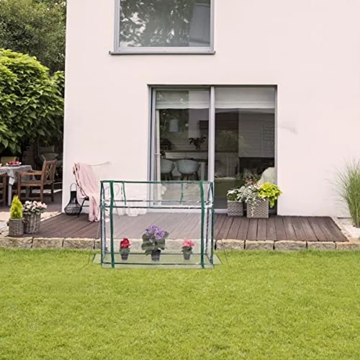 Relaxdays Foliengewächshaus, PVC-Folie, aufrollbare Tür, HxBxT: 92 x 124 x 42 cm, Frühbeet mit Stecksystem, transparent – Bild 2