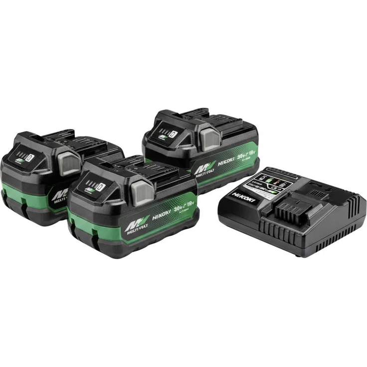 HiKOKI UC18YSL3WH3Z, Werkzeug-Akku und Ladegerät mit 36V Nennspannung, 3x Akku BSL36A18X (36V/18V) und Super-Schnelladegerät