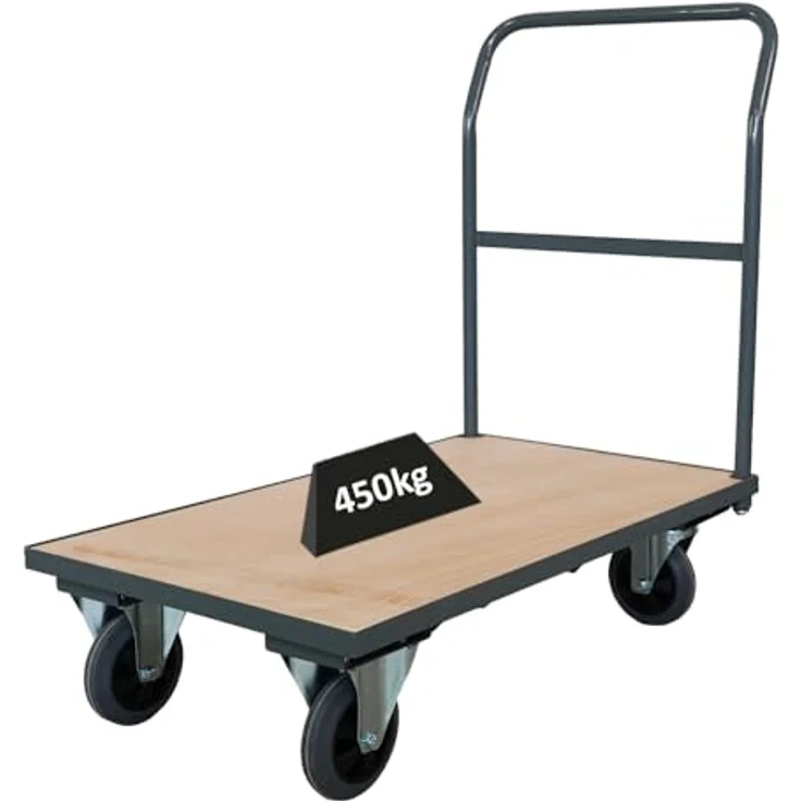 PROREGAL® Transportwagen Profi Plattformwagen, 450kg Traglast, pulverbeschichteter Stahl, Lichtblau, HxBxT 102x60x98cm – Bild 2