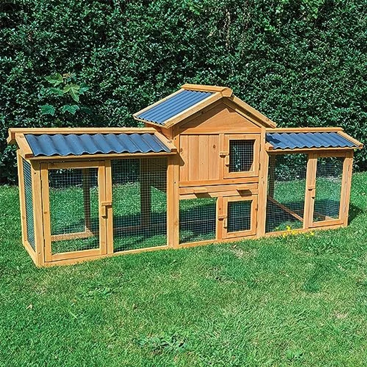 NYVI Hasenstall Picasso mit Auslauf - XXL Kleintierstall mit Gehege - PVC Dach - Winterfest & Wetterfest für Draußen - Einfache Montage, Langlebig - Outdoor Kaninchenstall 203x85x53cm Natur – Bild 1
