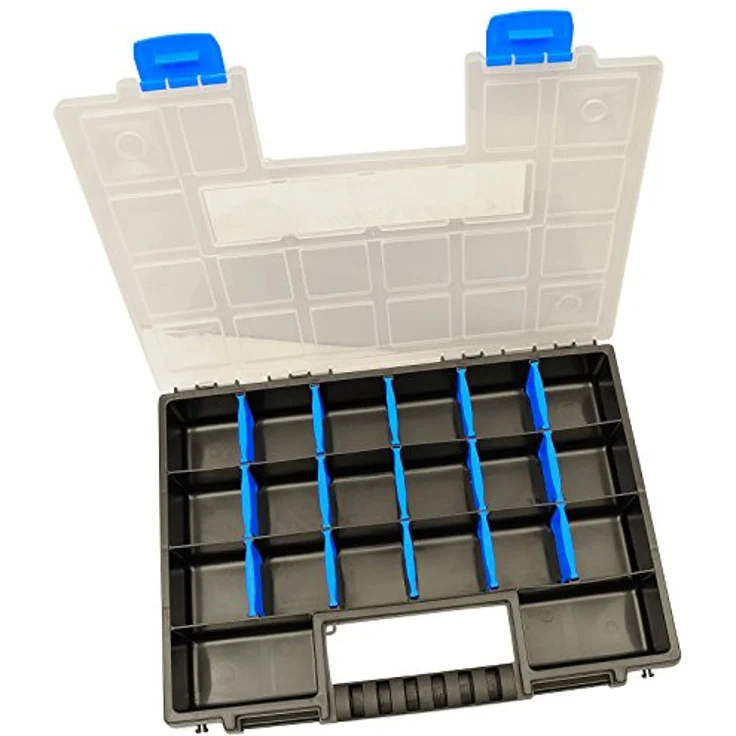 HASKYY Sortimentskoffer Sortimentsbox 2x XL Organizer, Unterteilt und Stapelbar, 345x249x50 mm, Robuster Kunststoff für Kleinteile und Werkzeuge – Bild 4