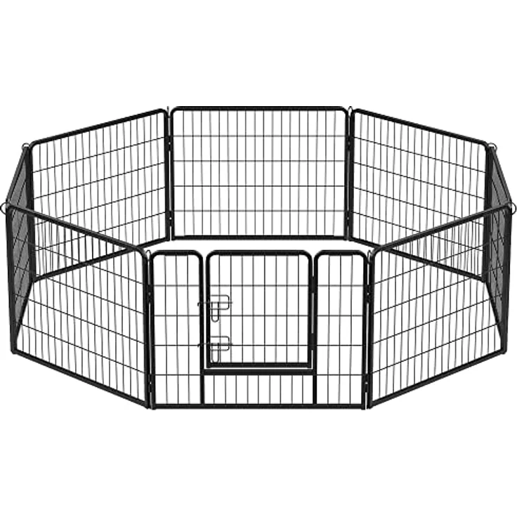 FEANDREA Hundezaun, 8 Platten DIY Hundepark, Doppel-L-Schloss, transportabel, 77 x 60 cm, für Innen, Außen, Terrasse, Hunde, Kaninchen, Hühner, schwarz – Bild 1