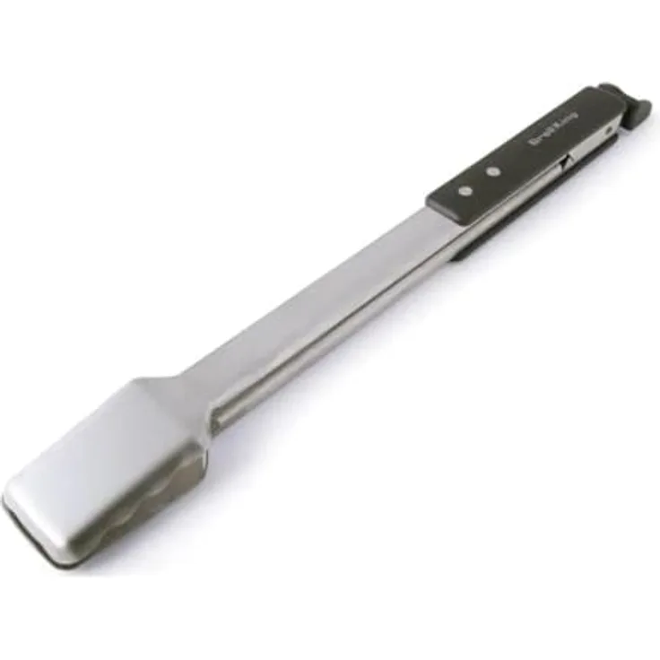 Broil King 64112 Imperial SS Grillzange, Edelstahl mit flacher und geriffelter Klinge, Silber/Schwarz