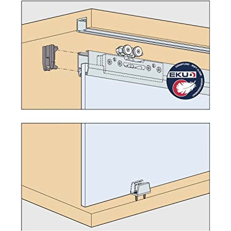 HAWA Clipo 36 G IS Schiebetürbeschlag für 1 Glasschiebetür (Innenfront) bis 36kg, leiser Lauf mit Dämpfeinzug