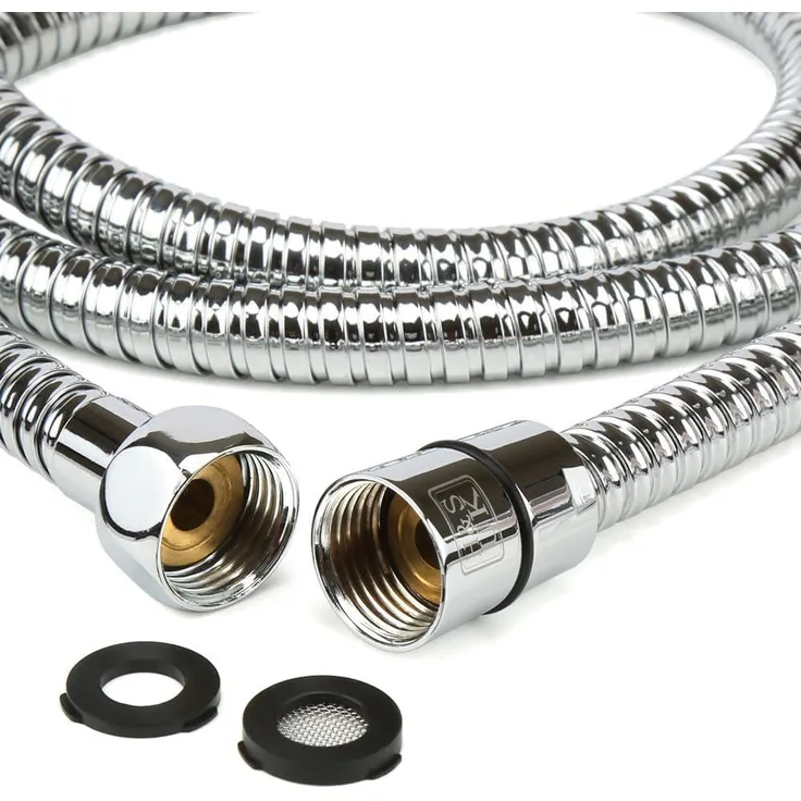 H&S Brauseschlauch Duschschlauch aus rostfreiem Stahl 1m75, Chrom-Finish, Edelstahl Duschschlauch 1m75 mit ChromFinish