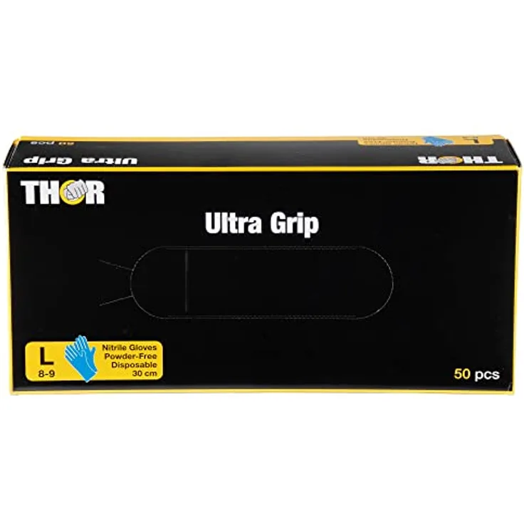 ABENA | THOR Ultra Grip Long 50 Stück (Größe L, 30 cm) | Blaue Nitrilhandschuhe für einen sicheren Griff | Sichere Latexfreie Einmalhandschuhe | Dicke Einweghandschuhe ohne Puder