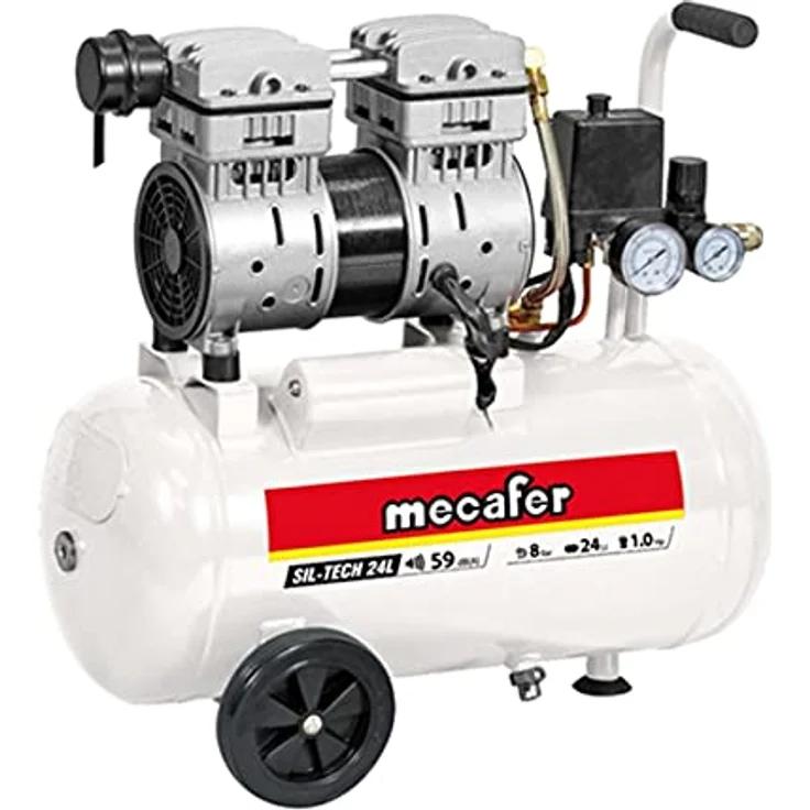 MECAFER 425523, Horizontaler geräuschloser Luftkompressor mit 8 bar und 24 L Tankvolumen, leiser Betrieb bei 59 dB – Bild 9