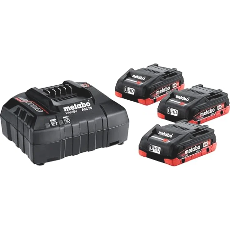 Metabo 3 x Werkzeugakku 18 V / 4,0 Ah + Ladegerät ASC 55 (685132000), Starter-Set – Bild 2