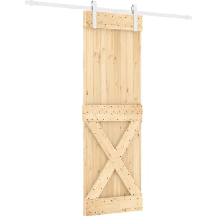 vidaXL Schiebetür Natürlich und Weiß, 70 x 210 cm, Massivkiefer, platzsparendes modernes Design, funktionales Trenner-Kit – Bild 1