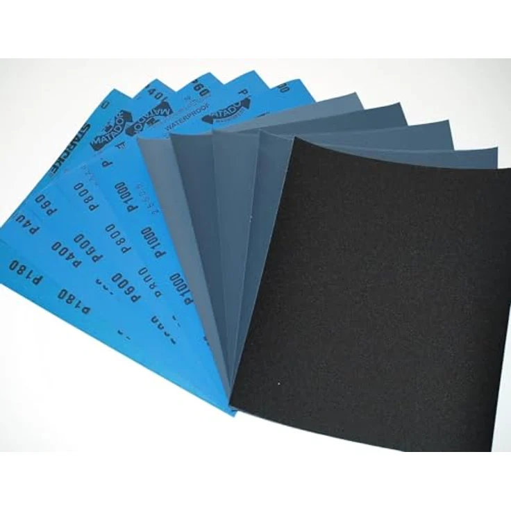 Starcke Matador Nass- und Trockenschleifpapier 10 Blatt Körnung 2000, hochwertiges wasserdichtes Siliziumcarbid-Papier, flexibles A Weight Latex-Papier, blau – Bild 5