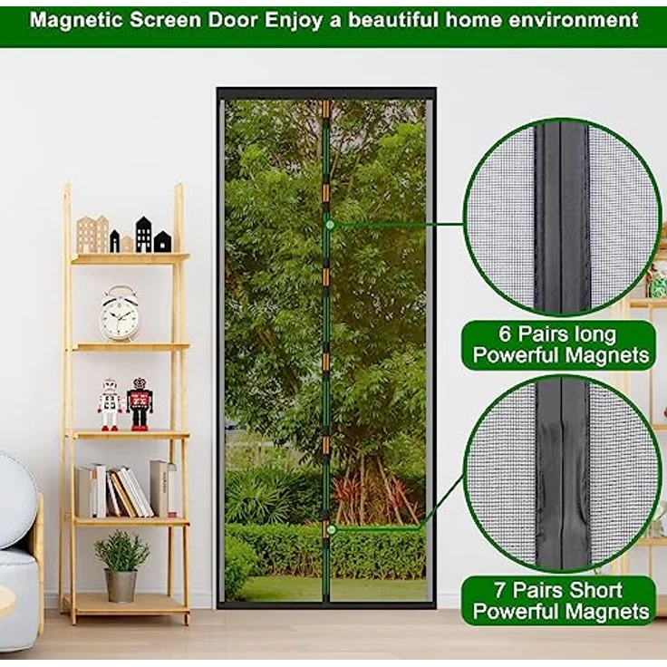 Cinkee VERDICKTER Fliegengitter Tür Insektenschutz Magnetvorhang, schwarz, 90 x 210 cm, selbstschließend, einfach zu installieren, für Balkontüren, Kellertüren und Terrassentüren – Bild 5