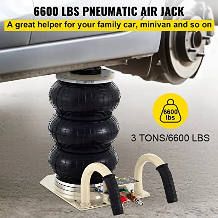 VEVOR Pneumatischer Tragbarer Wagenheber Triple Bag Air Jack 3 t, Dreifachbeutel-Luftheber 140-450 mm Hubhöhe Airbag-Luftwagenheber, 5 Minuten Hub Luftheber Wagenheber mit Kurzem Griff Weiß – Bild 2