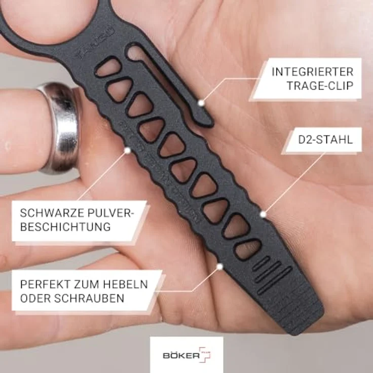 BÖKER PLUS® Tango Bar Mini, EDC Hebel-Werkzeug aus D2 Stahl mit Clip, Multi-Purpose Keychain mit Schraubendreher und Flaschenöffner, schwarz – Bild 4