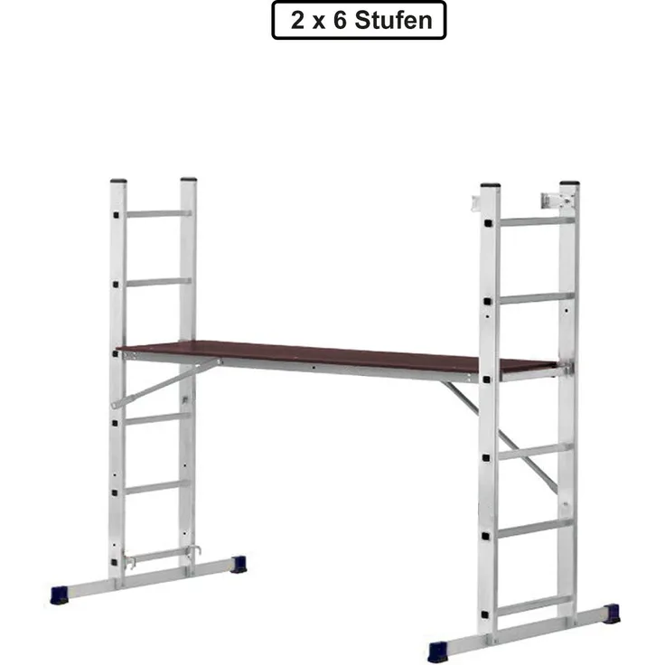 VaGo-Tools Aluminium Mobiler Multifunktionsgerüst 3 in 1 Baugerüst Treppengerüst Stehleiter mit Plattform und Rollen, 2 x 6, korrosionsbeständig