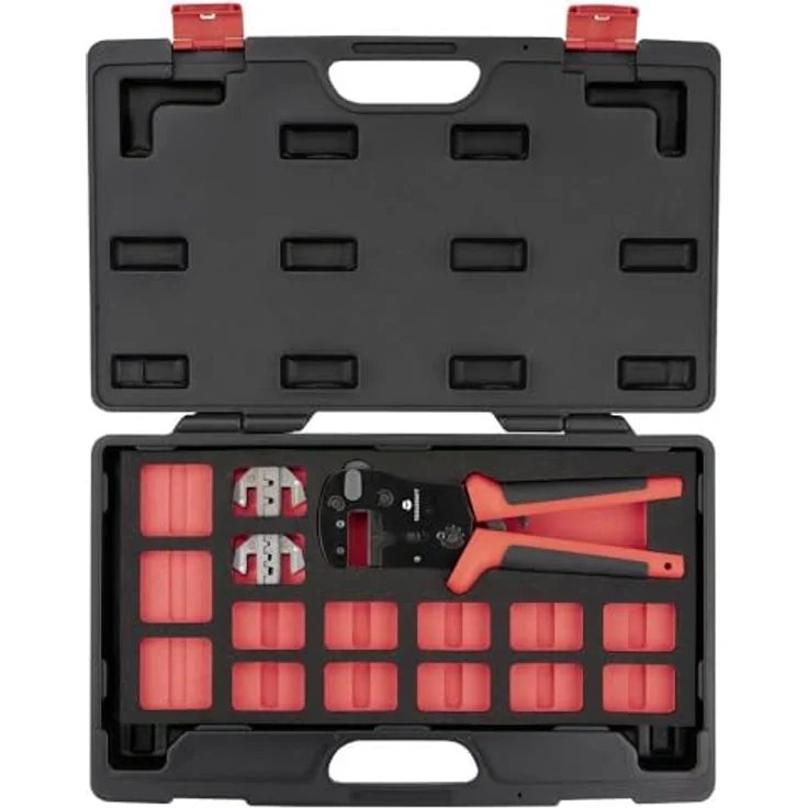 TOOLCRAFT Crimpzange TOOLCRAFT TO-9660081 Crimpzangen-Set Inkl. Crimpsortiment mit Koff, Leistungsstarkes Handcrimpwerkzeug mit 2 auswechselbaren Crimpbacken – Bild 2