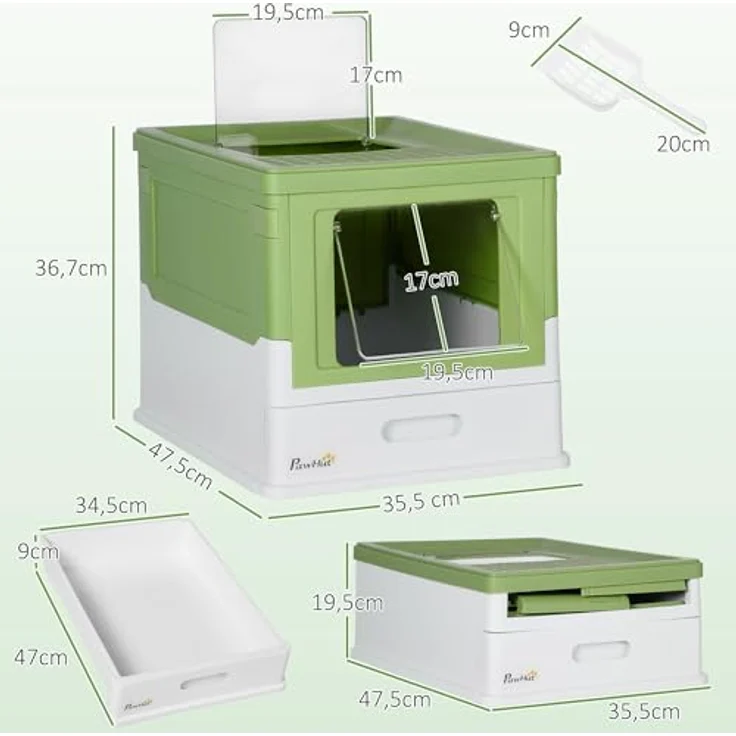 PawHut Katzentoilette Katzenklo mit Deckel Katzenhaus Desodorierungsbox, Kunststoff, Weiß+Grün, geräumig und kompakt, 47,5 x 35,5 x 36,7 cm – Bild 5