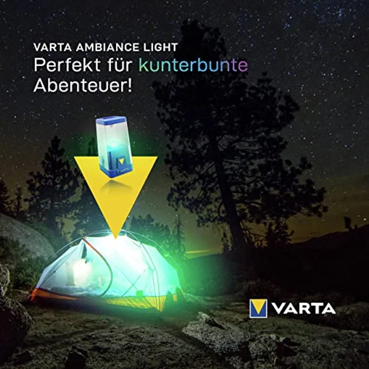Varta Outdoor Ambiance Laterne L20, 400 Lumen, blau, spritzwassergeschützt, dimmbar, mit abnehmbarer Außenlinse, 6 Farbmodi – Bild 5