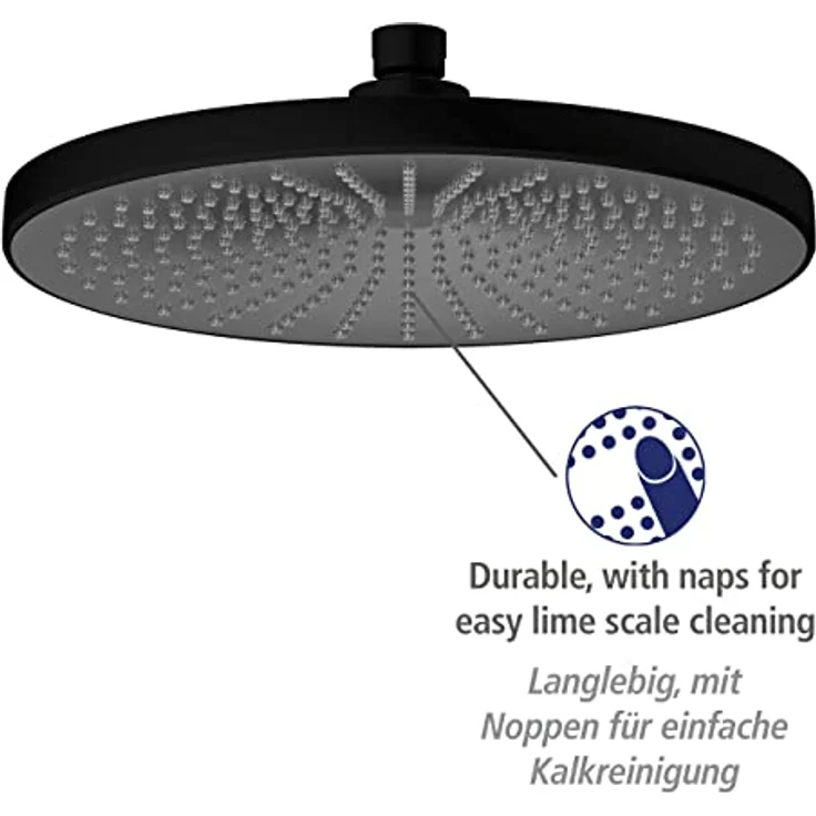 WENKO Regenduschkopf Ultimate Shower, Schwarz/Grau, Sanfte Softrain Funktion, 284 Düsen, Ø 25 cm – Bild 2