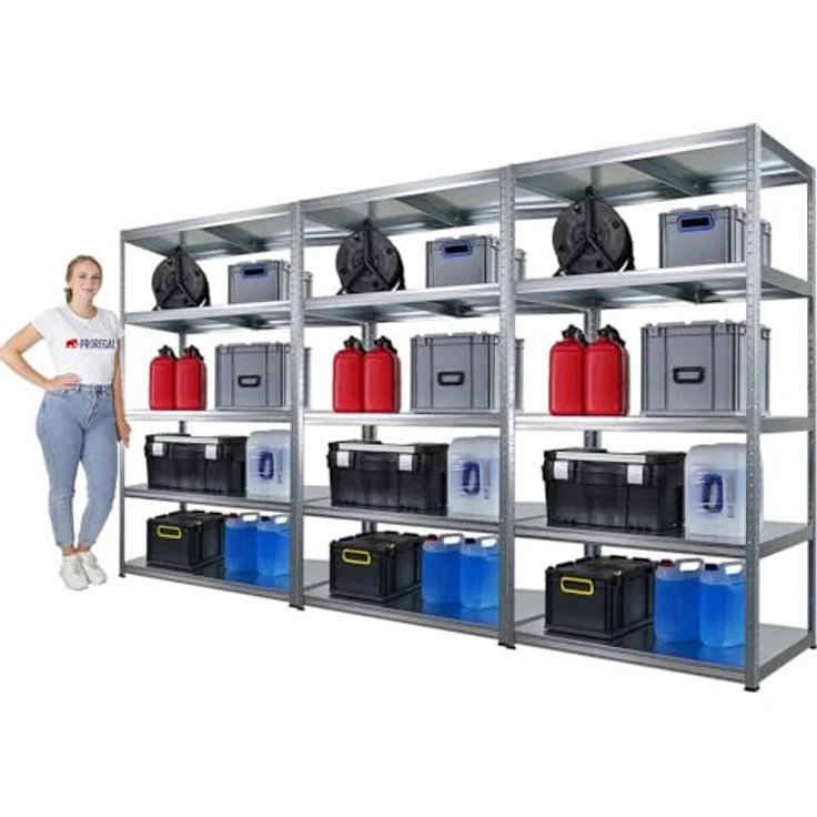 Proregal Metallregal Mega Deal Steel Eagle, Schwerlastregal mit 5 verstellbaren Fachböden, Traglast 130 kg pro Boden, verzinkt, H 180 x B 100 x T 60 cm – Bild 7