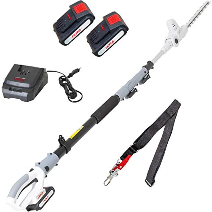 IKRA Akku Teleskop Heckenschere ICPH 2040, mit 2 Akkus 20V (2,0 & 2,5 Ah), Schnelllader, Gurt und 40 cm Schnittlänge – Bild 1