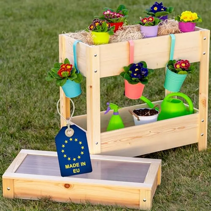 ITA Hochbeet mit Frühbeetaufsatz 80x37x78 cm - Pflanzkasten mit Deckel, 2 Ebenen, Innenfolie - Natur