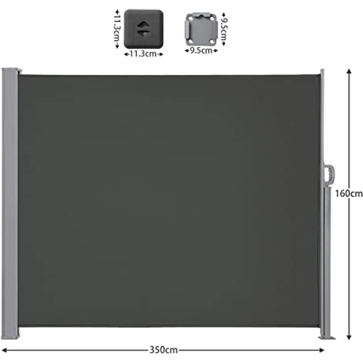 LARMNEE Seitenmarkise ausziehbar, 160 x 350 cm, rostbeständig, Wind- und Sonnenschutz, blickdicht, Anthrazit EBK1635TBP02 – Bild 2
