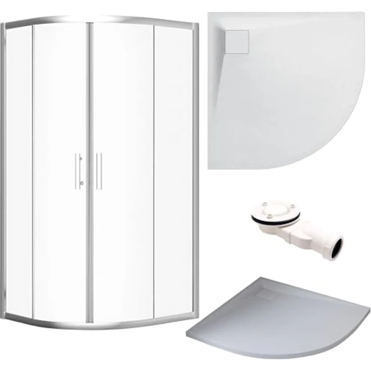 BADLAND HELA Duschkabine Komplettset + VIDAR Duschwanne 80x80 cm, Transparentes Nano Glas 6 mm, Weiß Steinoptik SMC mit Ø 90 mm Ablaufgarnitur – Bild 2