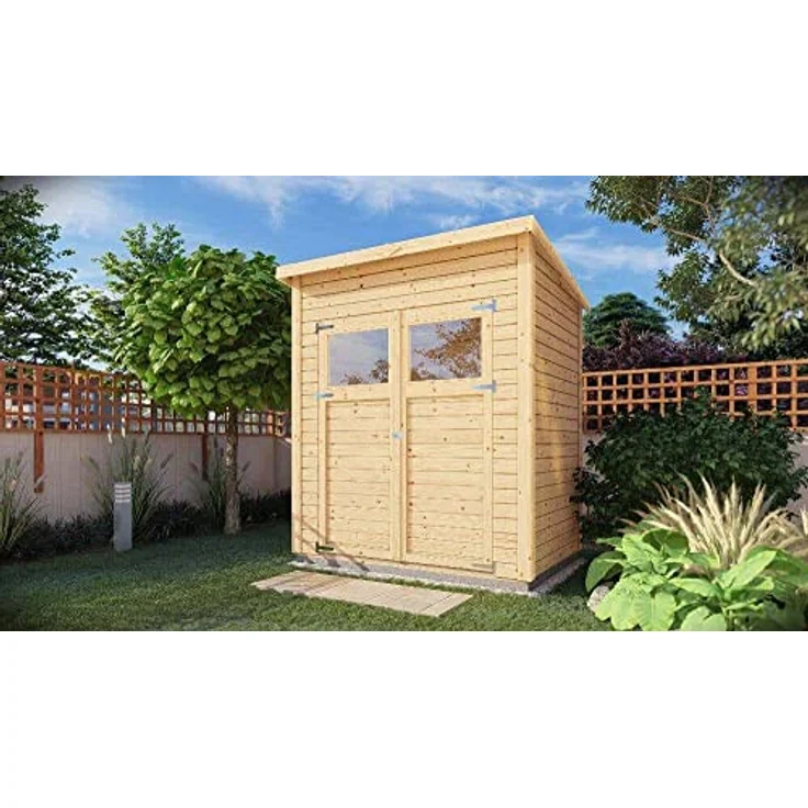Alpholz Gerätehaus Mollie aus Fichten-Holz | Gartenhaus mit 14mm Wandstärke | Holzhaus inklusive Montagematerial | Geräteschuppen Größe: 191 x 139 cm | Pultdach – Bild 3