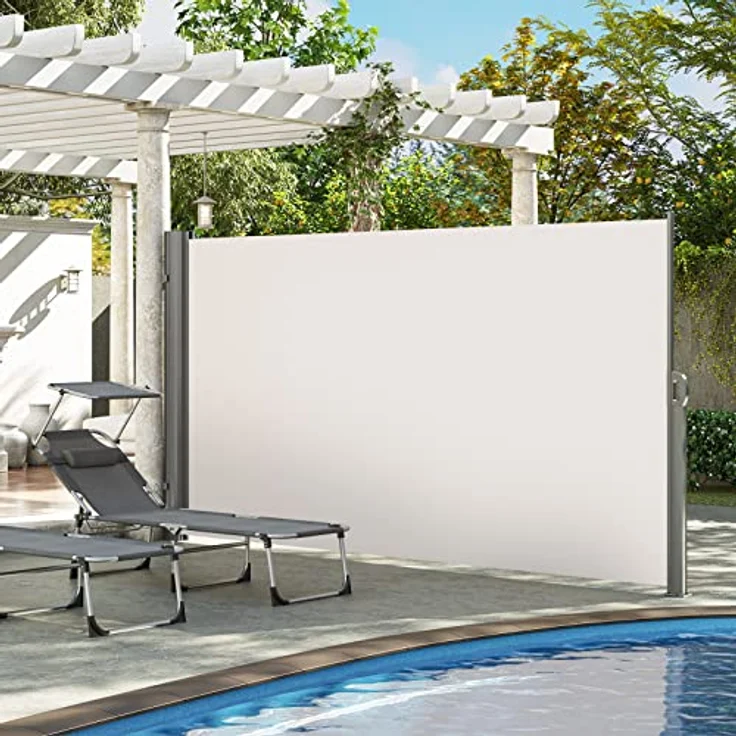 LARMNEE Alu-Seitenmarkise 180 x 400 cm, ausziehbar, blickdicht, wasserdicht, Sonnenschutz für Balkon, Terrasse, Garten, Beige EBE184BP02 – Bild 3