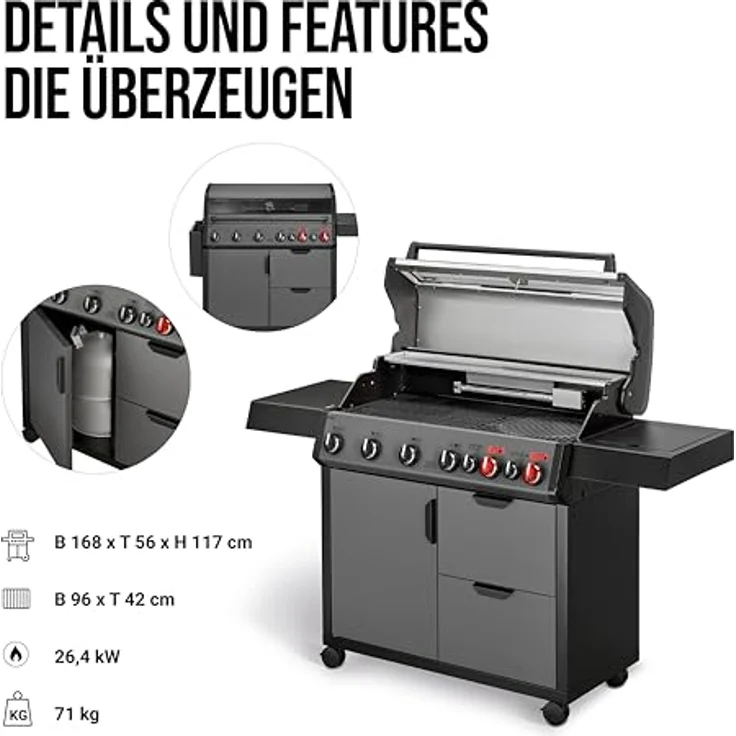 Enders Gasgrill Hyde 6 Sikr Turbo, 800 °C Turbo Zone, Infrarot-Backburner, Sichtfenster, Gussrost, 4 Brenner, inkl. Unterschrank mit Schubladen – Bild 6
