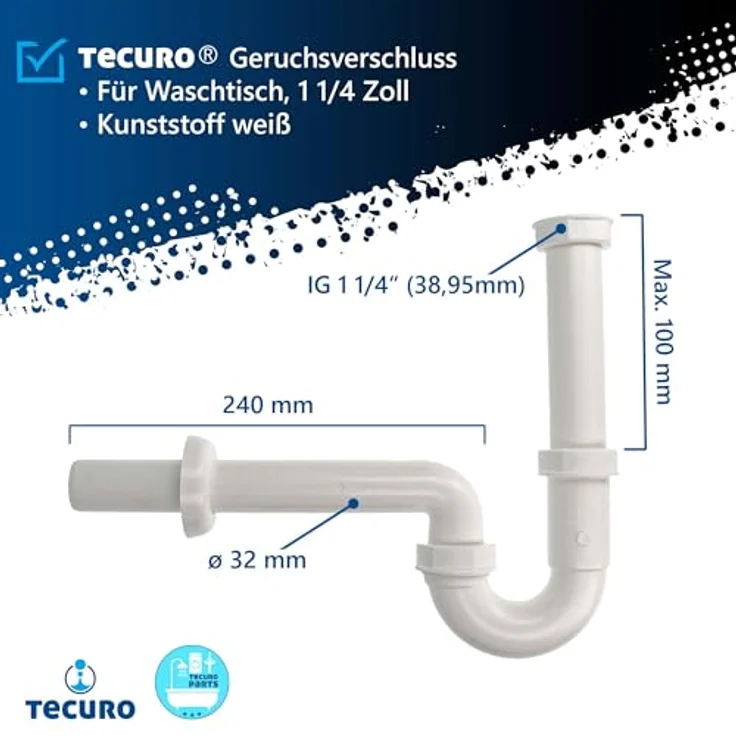 Kunststoff Röhren-Geruchsverschluss für Waschtisch - Tecuro – Bild 3