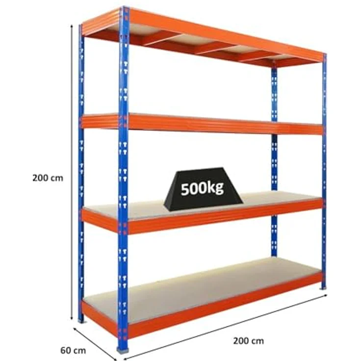 Proregal Schwerlastregal Profi RHINO, 200 cm hoch, 200 cm breit, 60 cm tief, Traglast 500 kg pro Boden, 4 Böden, Schwarz – Bild 2