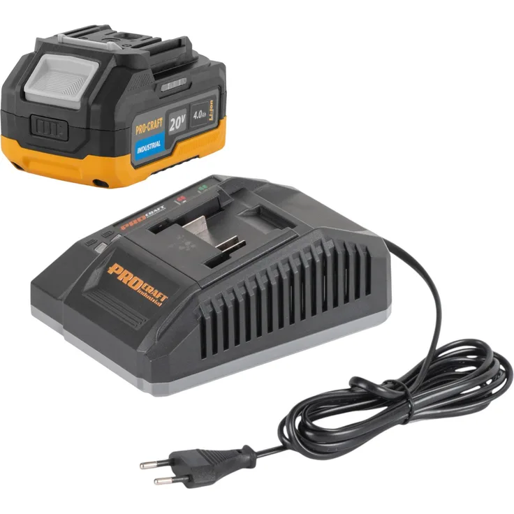 Procraft Starter Set 20 V C20/4, Ladegerät + 20/4 Industrial Akku 4,0 Ah, Lithium-Ionen-Technologie, kompakt und leistungsstark