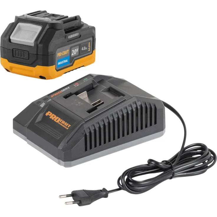 Procraft Starter Set 20 V C20/4, Ladegerät + 20/4 Industrial Akku 4,0 Ah, Lithium-Ionen-Technologie, kompakt und leistungsstark