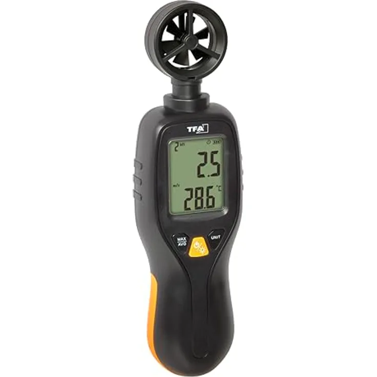 TFA Dostmann Anemometer 0 bis 30 m/s, Windmesser mit Temperaturanzeige und Hintergrundbeleuchtung