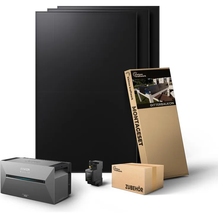 Kleines Kraftwerk Trio 1440W Balkonkraftwerk, bifaziale Solar-Module, inkl. Anker Solarbank 3 Pro mit 2.688 Wh Speicher, 0% MwSt