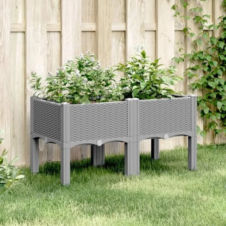 vidaXL Pflanzkasten mit Beinen Hellgrau 80x40x42 cm PP – Bild 2